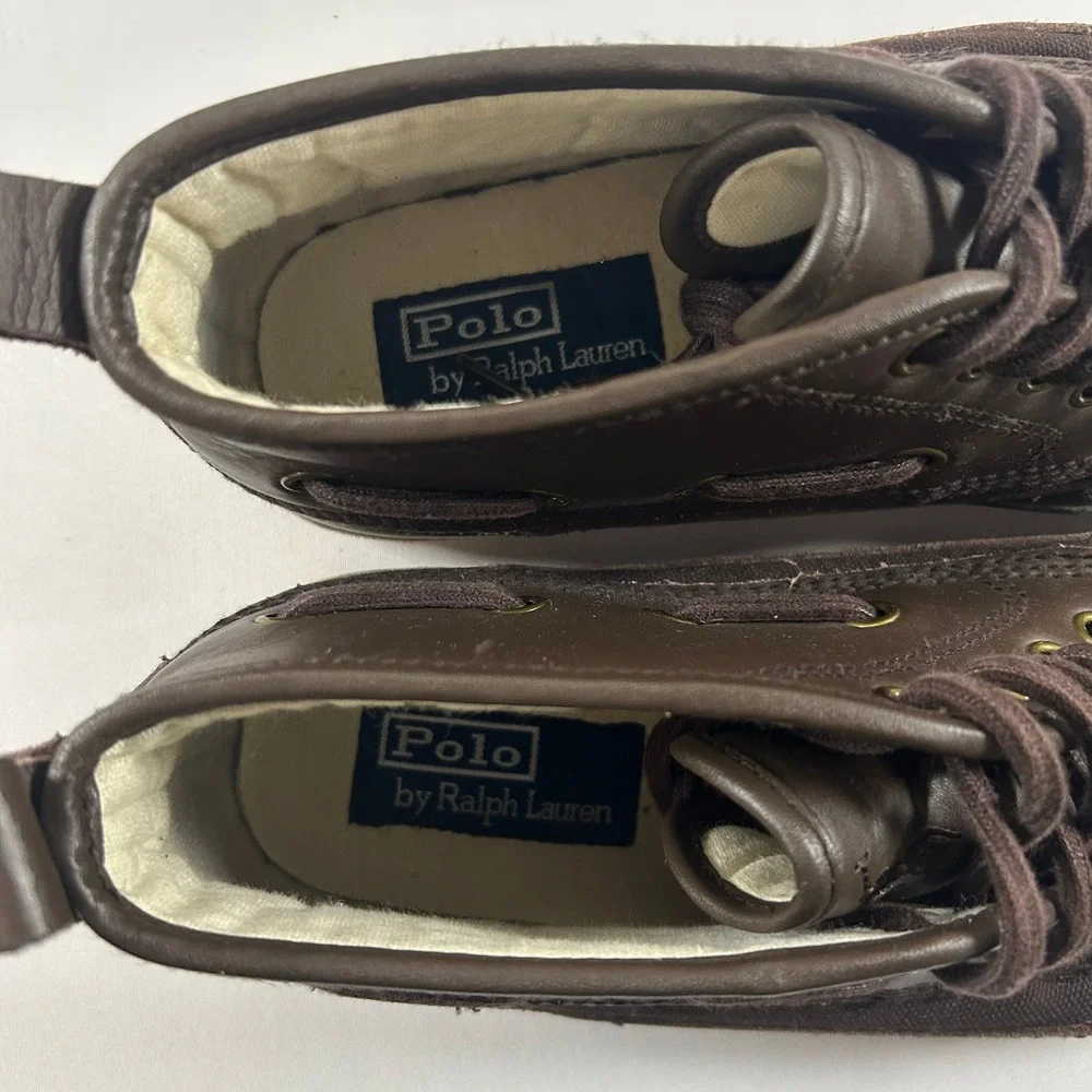 Polo Ralph Lauren Shoes Parkstone Mid Mens‎ 9D Brown Leather Canvas Duck Boots
